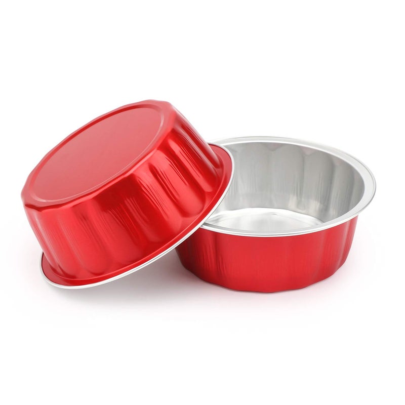 Beasea 8 oz Disposable Ramekins with Lids, 50 Pack Aluminum Foil Cups for Party Wedding Birthday - Red - Image 5